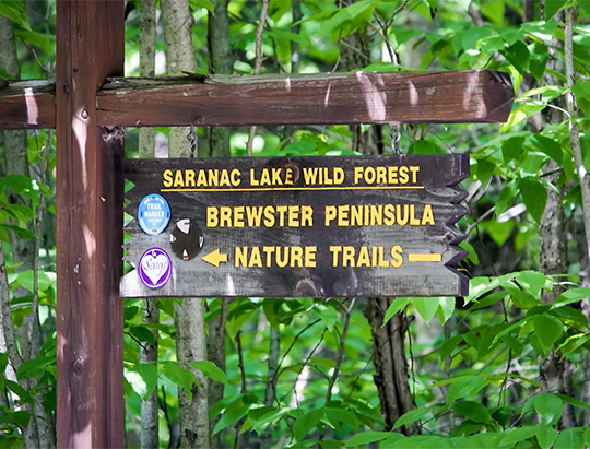 Trailhead sign for the Peninsula Nature Trails, Lake Placid (8 June 2018)